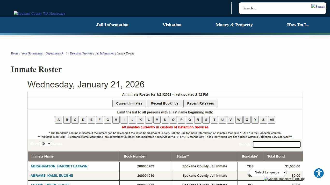 Inmate Roster | Spokane County, WA